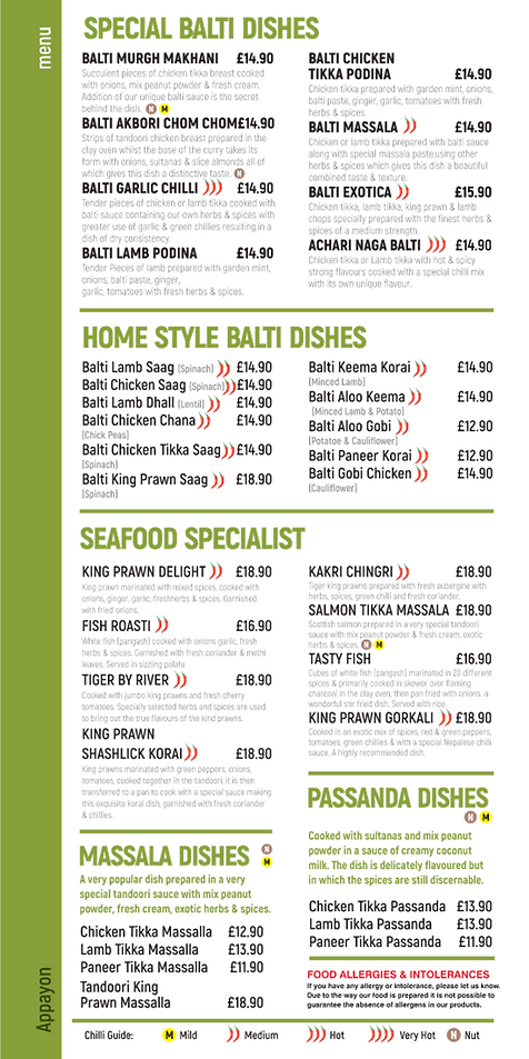 Restaurant Menu | Appayon Restaurant